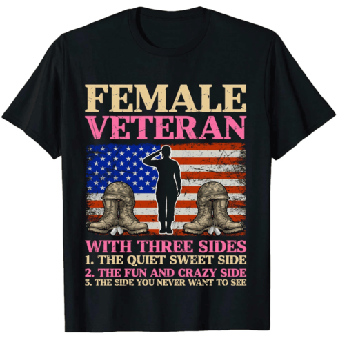 Female Veteran With Three Sides T-shirt Logo cover image.