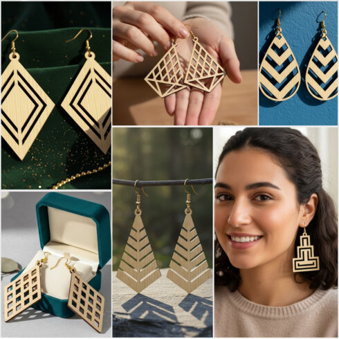 Geometric Earring SVG Bundle - 12 Abstract Laser Cut Designs cover image.