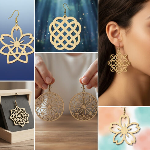 Floral Earring SVG Bundle - 8 Geometric & Sakura Designs cover image.