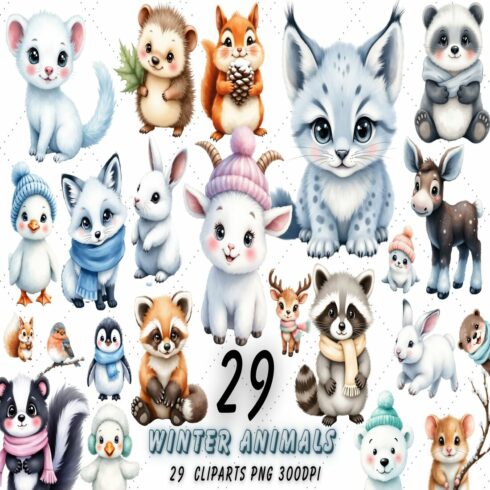 Winter Animals Watercolor Clipart Bundle | Cute Arctic Animals PNG, Watercolor Winter Animals, Arctic Animals PNG, Cute Winter Animals, Baby Penguin Clipart cover image.