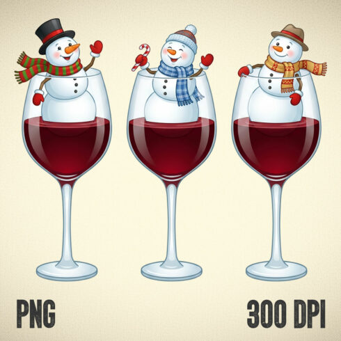 Festive Snowmen in Wine Glasses – Holiday Cheer Illustration cover image.