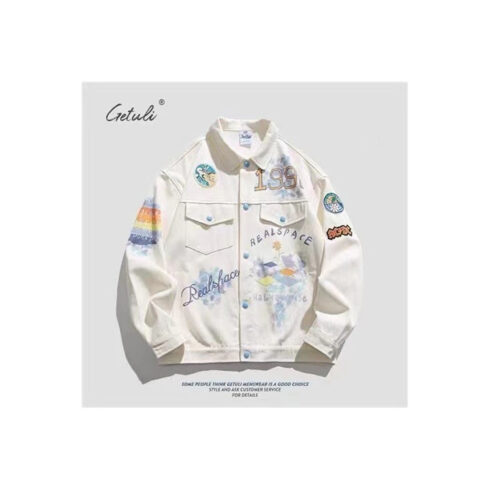 The men’s oversized denim jacket with graffiti print cover image.