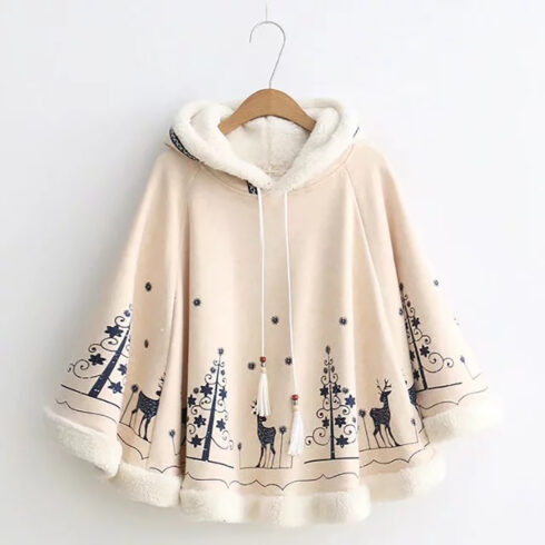The women’s batwing coat with deer motifs and cotton lining cover image.