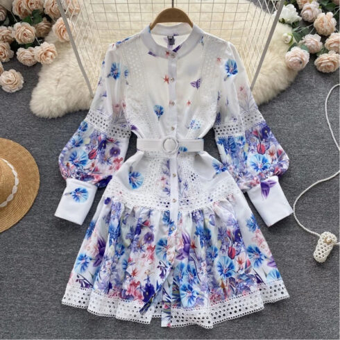 The vintage A‑line dress with long sleeves and a stand collar cover image.