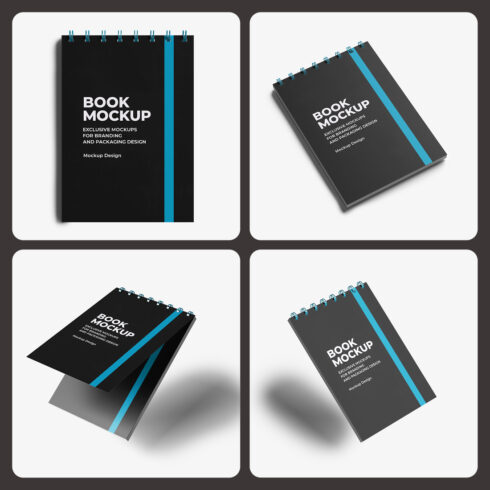 Notepad Mockup PSD Pack of 4 cover image.