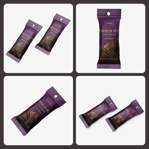 Snack Packaging Mockup PSD Pack of 4 cover image.