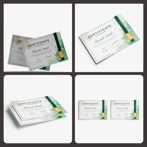 Certificate Mockup PSD Pack of 4 cover image.