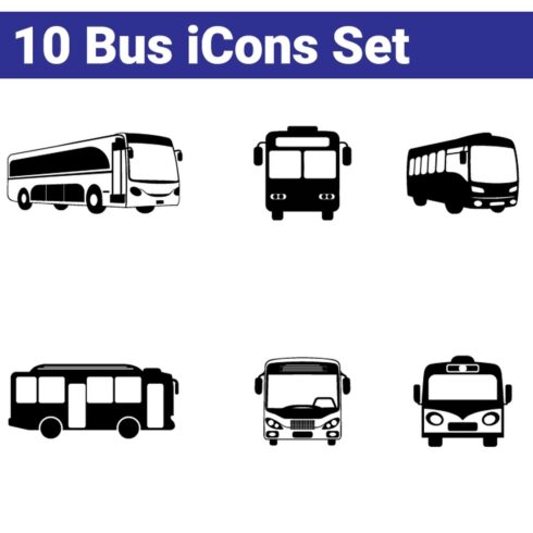 Bus Icons Set Vector | Public Transport, Travel, Vehicle, School Bus, and City Bus Silhouette Pack cover image.
