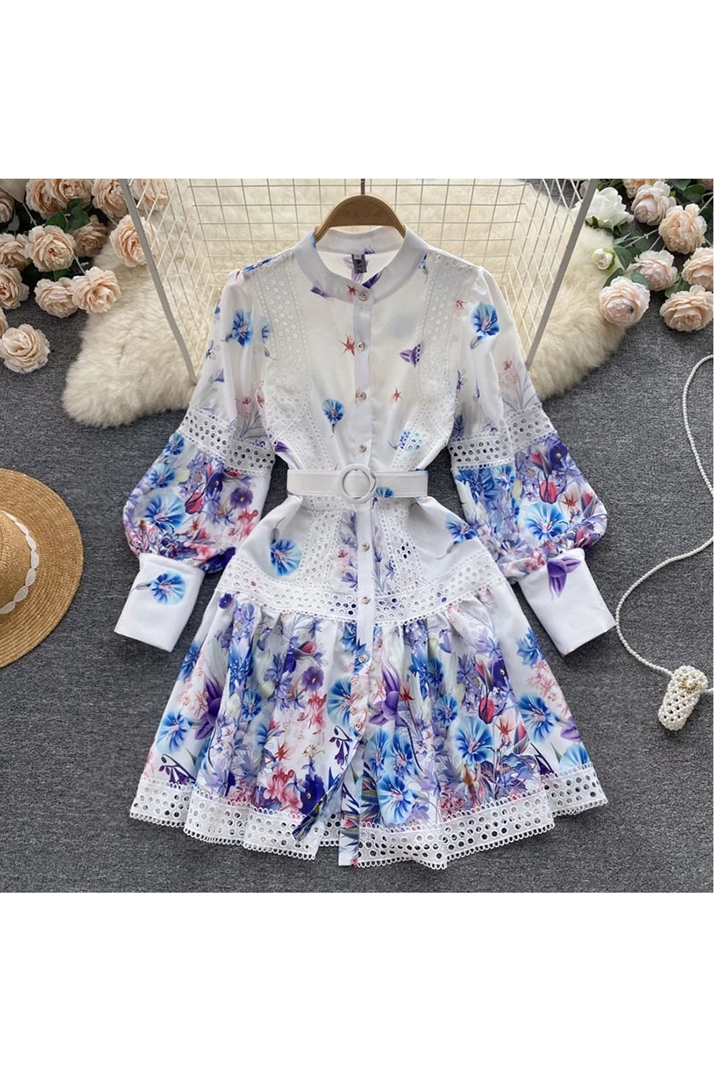The vintage A‑line dress with long sleeves and a stand collar pinterest preview image.