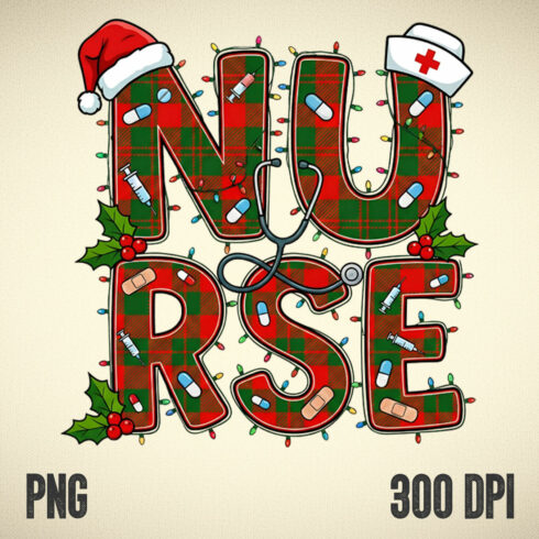 Nurse Christmas Plaid Lights Design cover image.