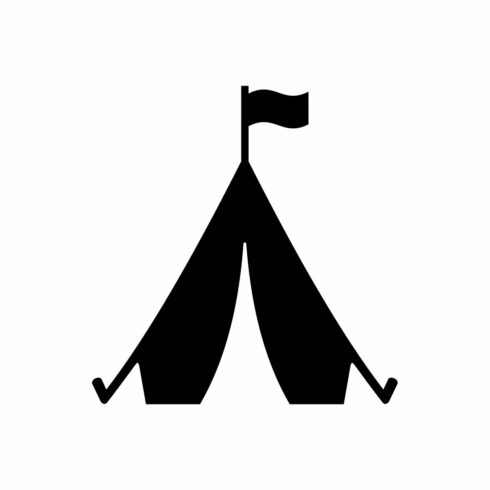 Camping Tent Silhouette Icon with Flag for Outdoor Event cover image.