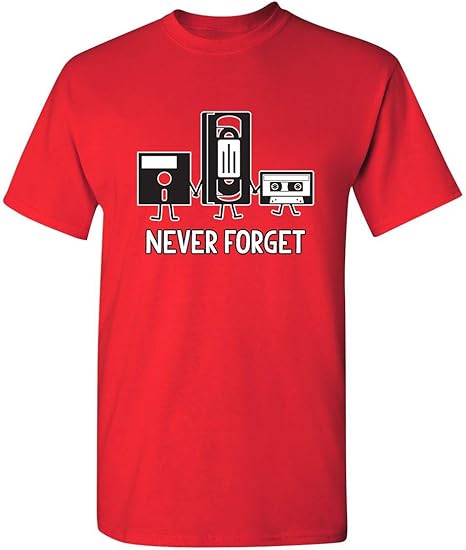 Never Forget Mens Cassette Tape VHS Music Old School Mens Retro Funny T Shirt cover image.