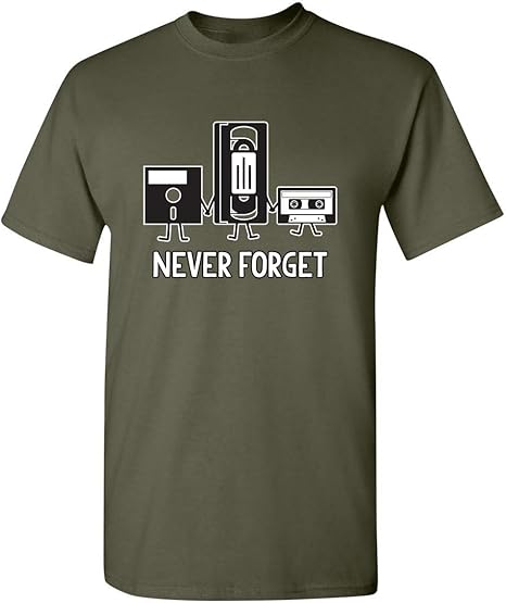 Never Forget Mens Cassette Tape VHS Music Old School Mens Retro Funny T Shirt cover image.