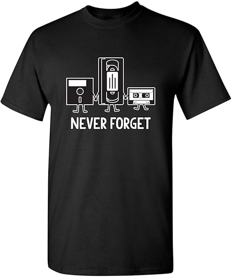 Never Forget Mens Cassette Tape VHS Music Old School Mens Retro Funny T Shirt cover image.