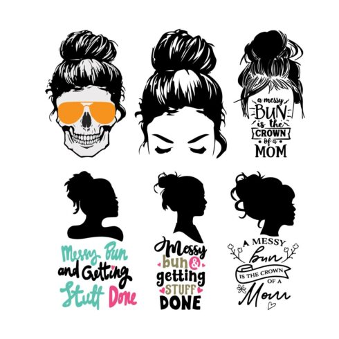 Messy Bun Svg, Messy Bun with Glasses Svg, Momlife Vector Design Bundle cover image.