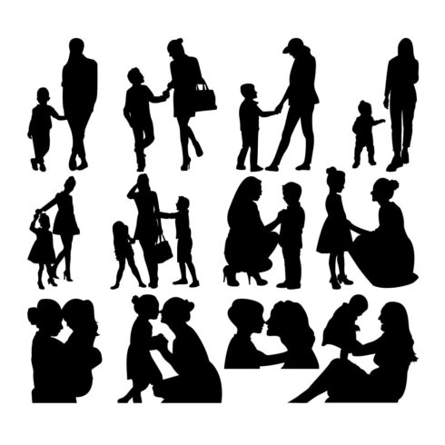 Silhouette of a mother with a child walking Vector Bundle cover image.