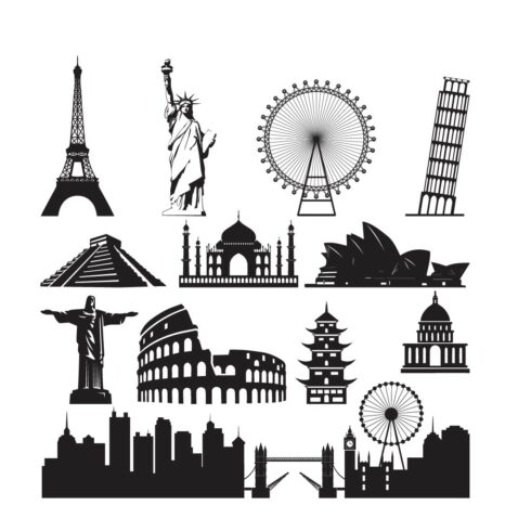 Famous World Monument Pack Silhouette Vector Bundle cover image.