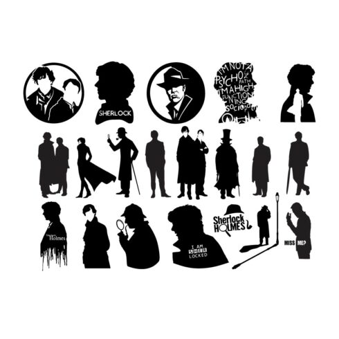 Sherlock Holmes black silhouette, Sherlock profile Vector Design Bundle cover image.