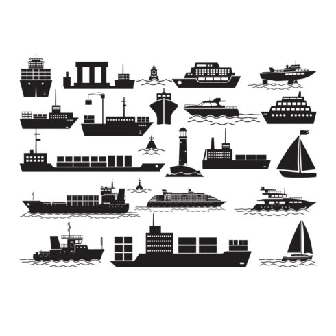 Cargo ship silhouette Vector design cover image.