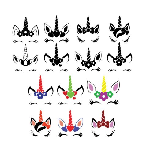 Unicorn Face Svg Bundle, Cute Unicorn Face Svg, cover image.