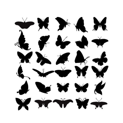 Black butterfly silhouettes Outline butterflies Vector Bundle cover image.
