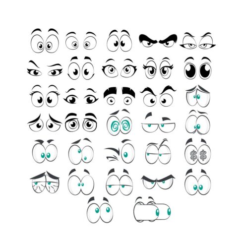 Funny cartoon eyes Human eye, angry and happy facial Vector Bundle Design ,Svg Design cover image.