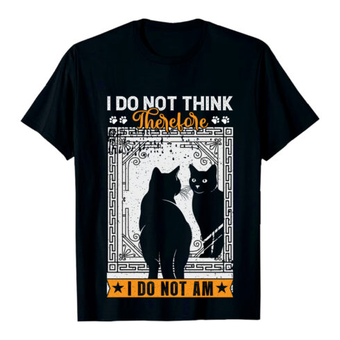 Black cat silhouette in ornate frame with text typography t-shirt Y2k style T-Shirt Design Ai EPS PNG cover image.