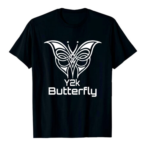 White Y2k Butterfly Graphic Design on Black Background t-shirt Y2k style T-Shirt Design Ai EPS PNG cover image.