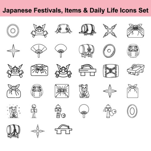 33 Japanese Festivals Items And Daily Life Icons Set Featuring Traditional Cultural Elements cover image.
