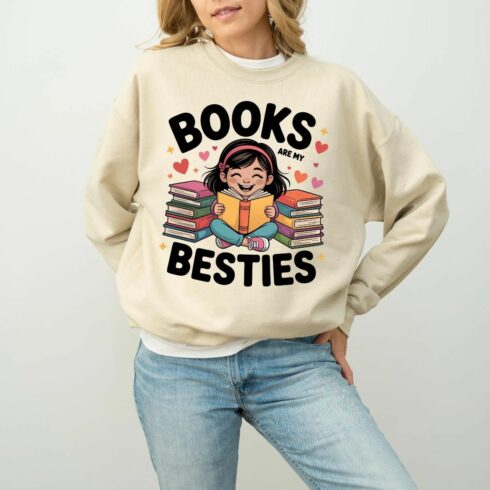 Books Are My Besties T-Shirt, Bookworm Gift, Cute Reading Tee, Book Lover Shirt, Librarian Gift, Best Friend Gift, Literary Shirt cover image.
