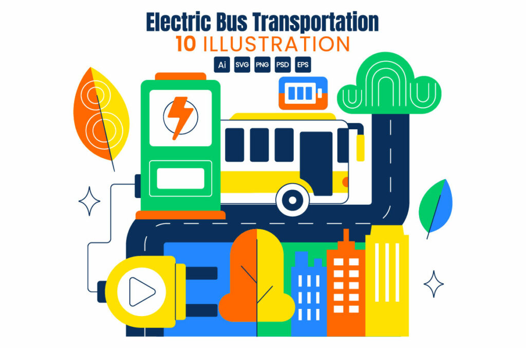 10 Electric Bus Transportation Illustration - MasterBundles