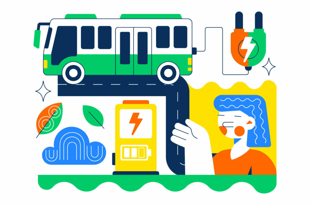 10 Electric Bus Transportation Illustration - MasterBundles