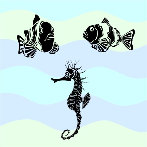 Marine animals SVG Bundle Sea creatures vector clipart collection cover image.