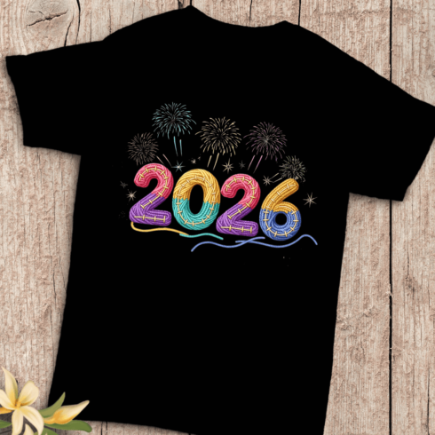 Vibrant Stitched Thread Crochet 2026 with Fireworks T-Shirt Design cover image.