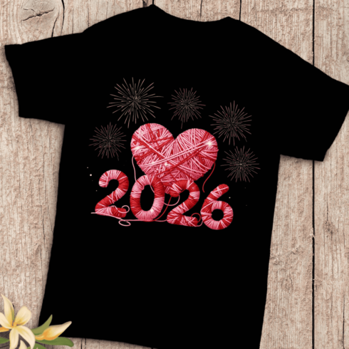 Red and Pink Wool Heart with 2026 T-Shirt Design cover image.