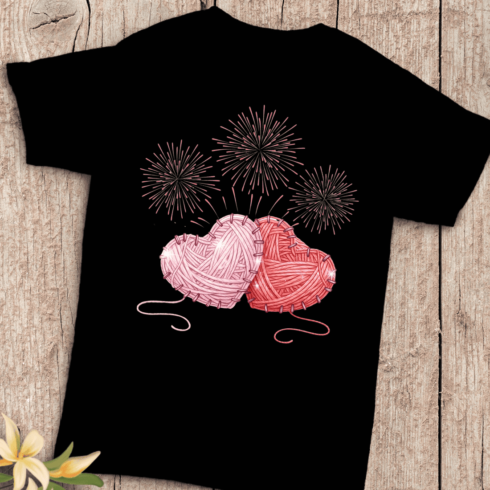 Pink and Red Knitted Yarn Hearts T-Shirt Design cover image.