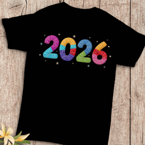 Woven Yarn 2026 Festive Text Effect T-Shirt Design cover image.
