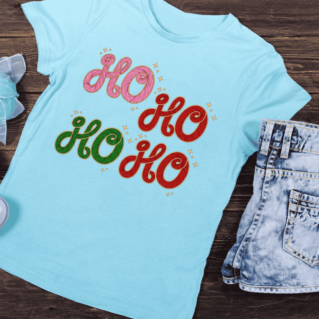 Ho Ho Ho Script with Yarn Texture T-Shirt Design - MasterBundles