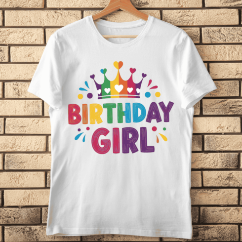 Birthday Girl Text with Bright Colors T-Shirt Design cover image.
