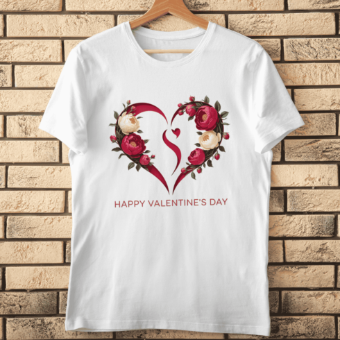 Classic Valentine's Day Floral Heart Typography T-Shirt Design cover image.