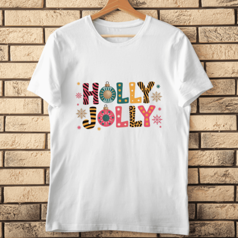 Holly Jolly Patterned Text T-Shirt Design cover image.