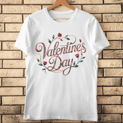 Multi-Color Striped Embroidered Valentine's Day T-Shirt Design cover image.