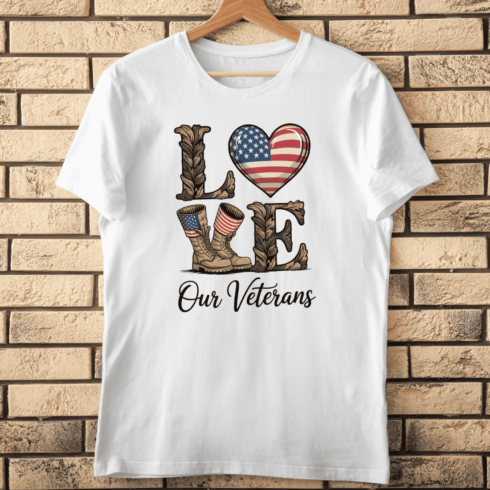 American Flag Heart and Military Boots T-Shirt Design cover image.