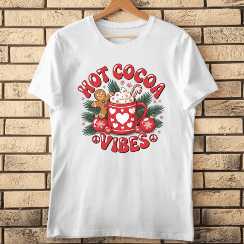 Winter Holiday Mug with Gingerbread Man T-Shirt Design cover image.