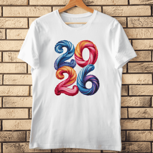 Psychedelic Stitched 2026 Numbers T-Shirt Design cover image.