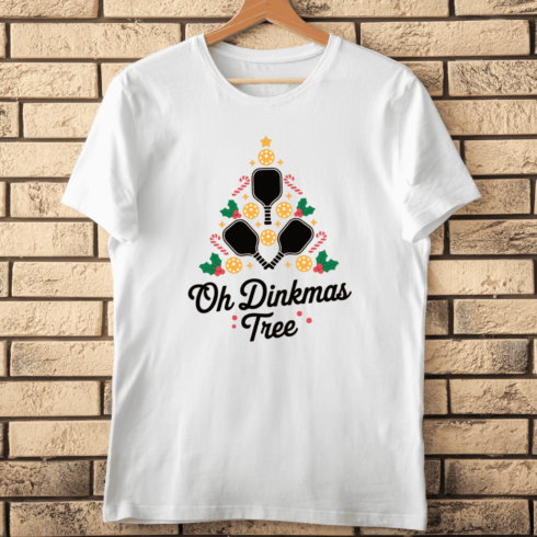 Humorous Pickleball Festive Tree T-Shirt Design cover image.