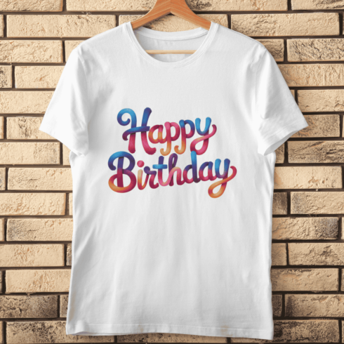 Vibrant Thread Texture Happy Birthday T-Shirt Design cover image.