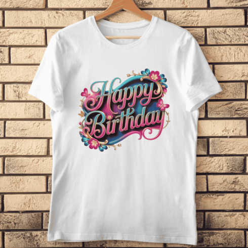 Bright Floral and Butterfly Birthday Typography T-Shirt Design cover image.