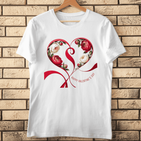 Interlocking Love Hearts and Flowers Wedding & Romance T-Shirt Design cover image.
