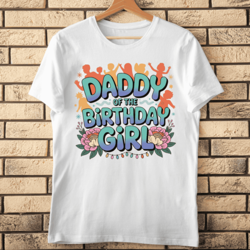 70s Style Daddy of the Birthday Girl Text T-Shirt Design cover image.